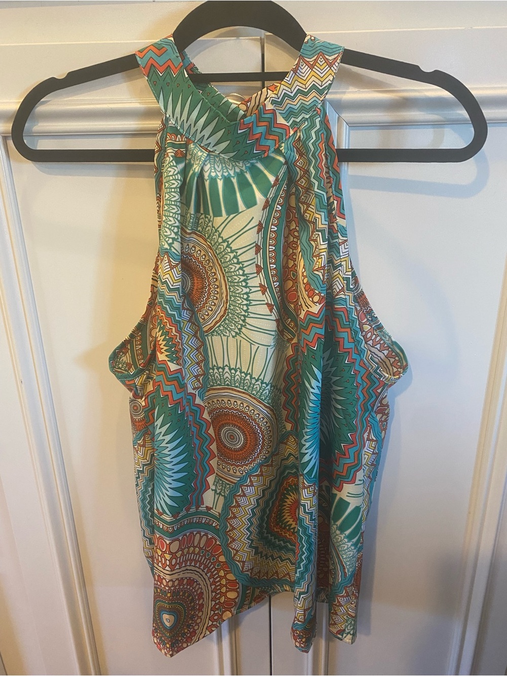 Boho Print Halter Tank Top - Teal Multi